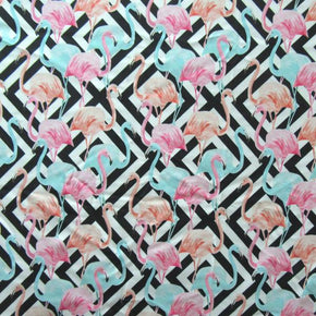 Multi-Color Flamingos on Squares Print on Spandex