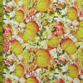 Multi-Colored Pumpkins & Flowers Print on Polyester Spandex