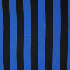  Royal/Black Horizontal 1" Stripes Print on Stretch Mesh