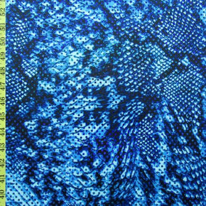  Blue Holographic Snake Print Sequin on Polyester Spandex