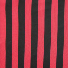  Coral/Black Horizontal 1" Stripes Print on Stretch Mesh