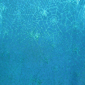  Turquoise Holographic Spider Web Metallic Foil on Polyester Spandex