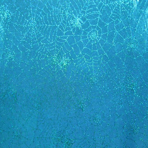  Turquoise Holographic Spider Web Metallic Foil on Polyester Spandex
