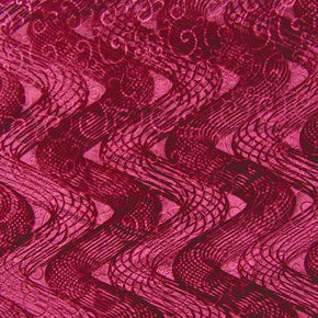 Red Embossed Wavy Lines Printed Velvet