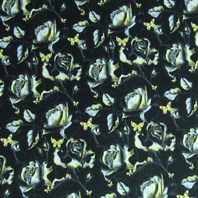 Black Floral Print Fabric