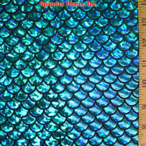 Turquoise Big Mermaid Holographic Foil Fabric
