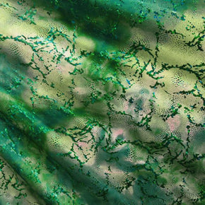 Kelly Green Holographic  Seascape Foil On Spandex Fabric