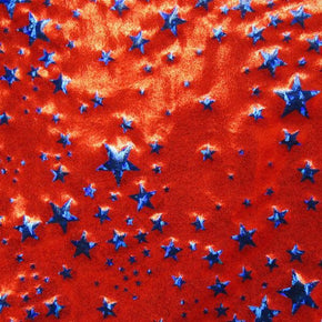  Royal/Red Shiny Stars Metallic Foil on Nylon Spandex