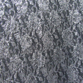 Silver/Steel Metallic Foil On Lace Fabric