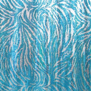  Silver/Turquoise Tiger Print Metallic Foil Sequins on Polyester Spandex