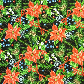 Multi Color/Black Flower Print Fabric