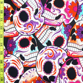 Multi-Colored Skull Print on Polyester Spandex