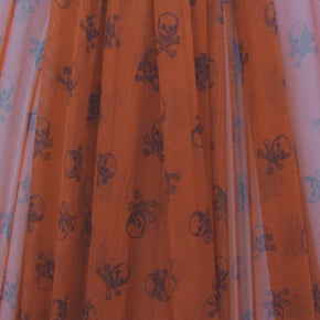  Dark Orange Skull Print Mesh on Nylon Mesh