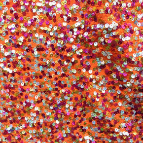  Orange/Red Holographic 5mm Sequins on Polyester Spandex