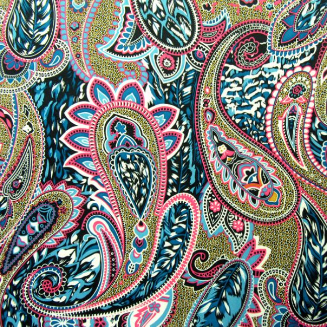 Paisley Print Fabric, 2 Way Stretch, Multi Color