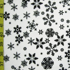  Black/White Snowflake Print on Polyester Spandex