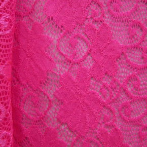  Neon Pink Fancy Floral Lace on Nylon Spandex
