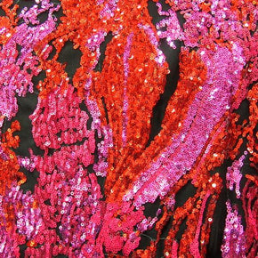Red/Pink Shiny Sequins on Stretch Mesh
