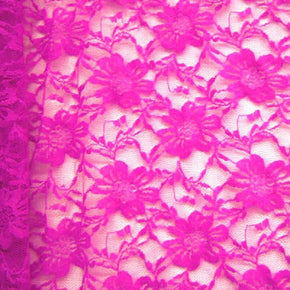  Neon pink Fancy Floral Lace on Nylon Spandex