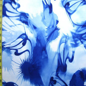 Blue/White Colorful Watercolor Print on Polyester Spandex