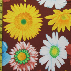  Maroon Sunflowers Print on Nylon Spandex
