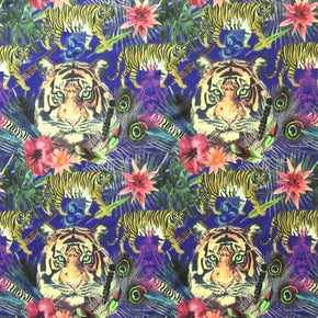 Multi-Colored Tigers Print on Polyester Spandex