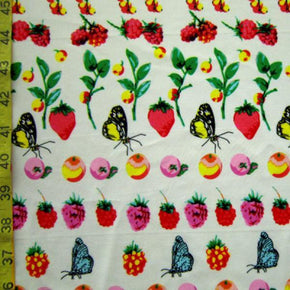 Multi-Colored Butterflies & Fruit Print on Polyester Spandex