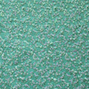  Teal/Iridescent Fancy Squiggle 2mm Sequins on Polyester Spandex