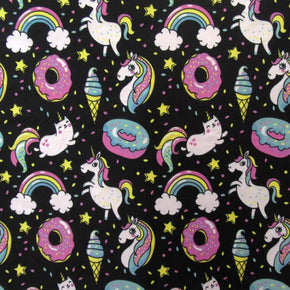 Black Rainbows, Unicorns & Ice Cream Printed Spandex Fabric