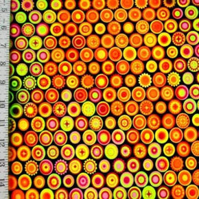  Orange Bottlecaps & Spinning Tops Print on Polyester Spandex