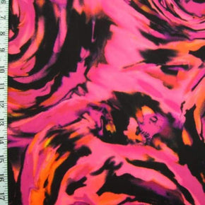 Cerise/Black Color Swirl Print on Polyester Spandex
