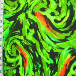  Lime Color Swirl Print on Polyester Spandex