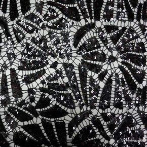  Black Solid Colored 4mm Sequins on GUIPURE LACE