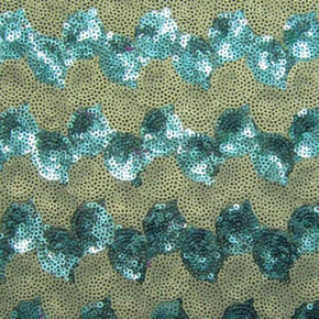  Natural/Turquoise Rigid Sequins on Polyester Mesh