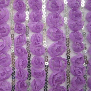  Lavender Embroidery & Roses Sequins on Mesh