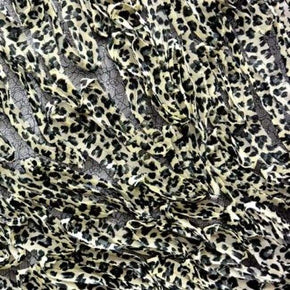  Beige/Black Leopard Print Ruffle on Polyester Mesh
