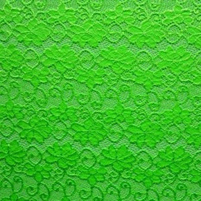  Neon Green Fancy Floral Lace on Nylon Spandex