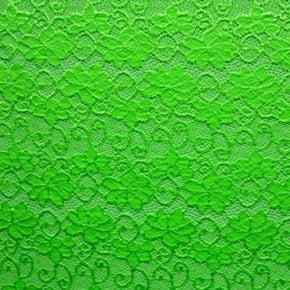  Neon Green Fancy Floral Lace on Nylon Spandex