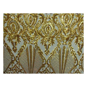  Gold Fancy Floral Embroidery & 2mm Sequins on Polyester Mesh