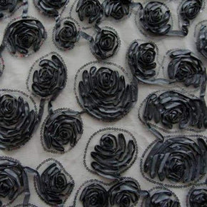 Stretch Lace Rose in Black - All About Fabrics