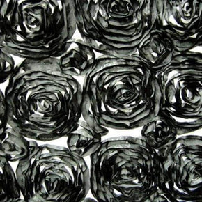  Black/White Roses Embroidery on Satin