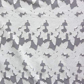  White Floral Pleather on Mesh on Polyester Mesh