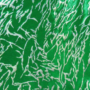  Kelly/Green/Silver Shiny Holographic Scribble Metallic Foil on Nylon Spandex