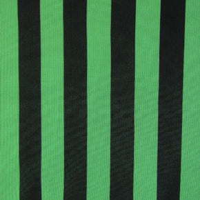 Horizontal 1" Stripes Print On Stretch Mesh, Green/Black