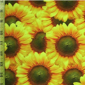 Sunflowers Print On Polyester Spandex, 4 Way Stretch, Multi-Colored