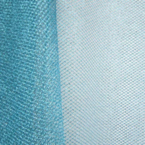 Turquoise Foil On Metallic Net Fabric
