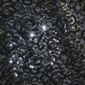  Black/Silver Floral Fancy Lace  Fabric