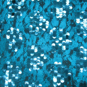 Turquoise Sequin Foil On Mesh Fabric