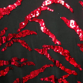 Red/Black Sequins On Mesh Fabric