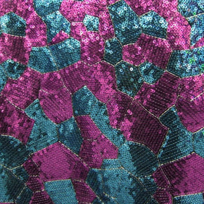 Turquoise/Fuchsia Sequin On Spandex Fabric